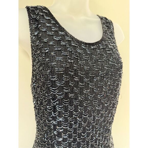 Vintage 1980’s Laurence Kazar Silk Beaded Cocktail Mini Dress - Picture 5 of 9